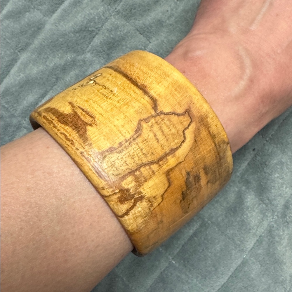Ambrosia Maple Bangle Bracelet, Natural, Brown, Wood, Boho - Picture 3 of 10
